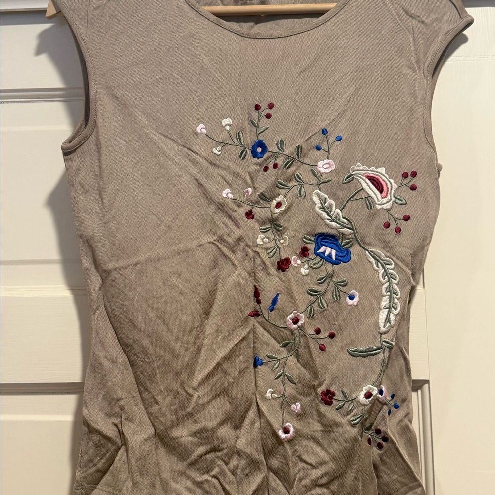 Krizia Floral Embroidered Mesh Beige Women's Blouse